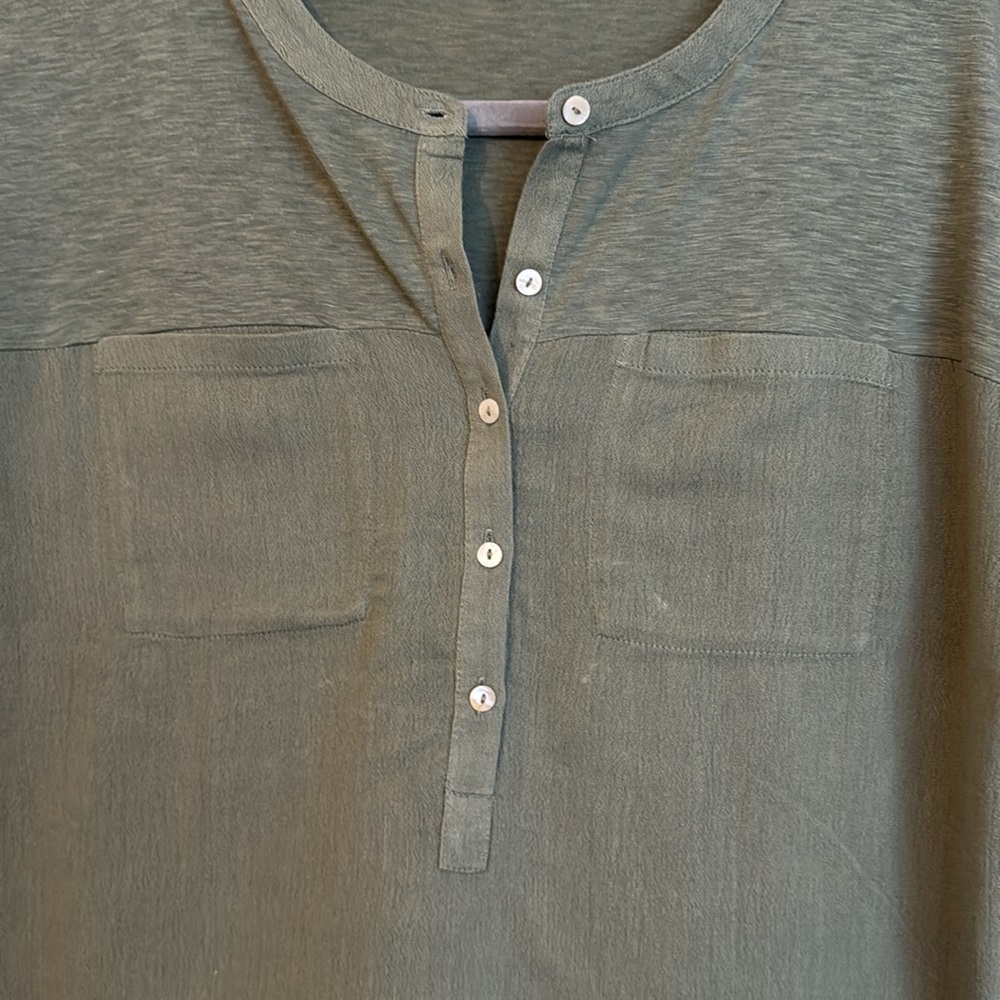 NWT Lucky Brand Mixed Media Short Sleeve Cotton Henley Top, Green, size Medium - Picture 7 of 10